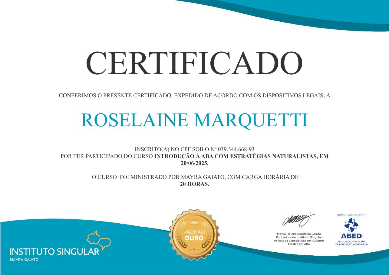 Certificado: ABA — Estratégias Naturalistas