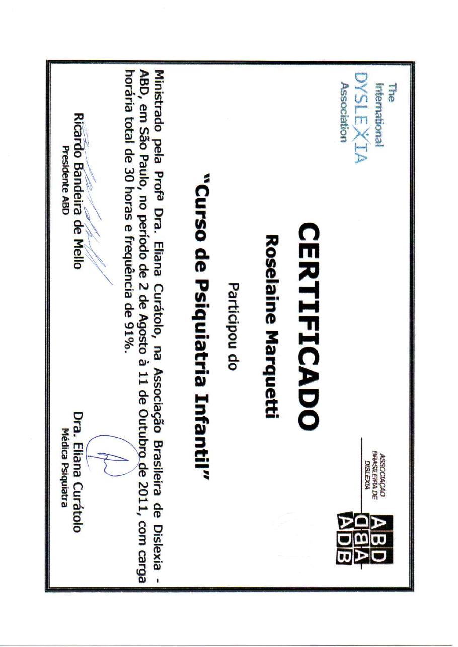 Certificado: Psiquiatria Infantil
