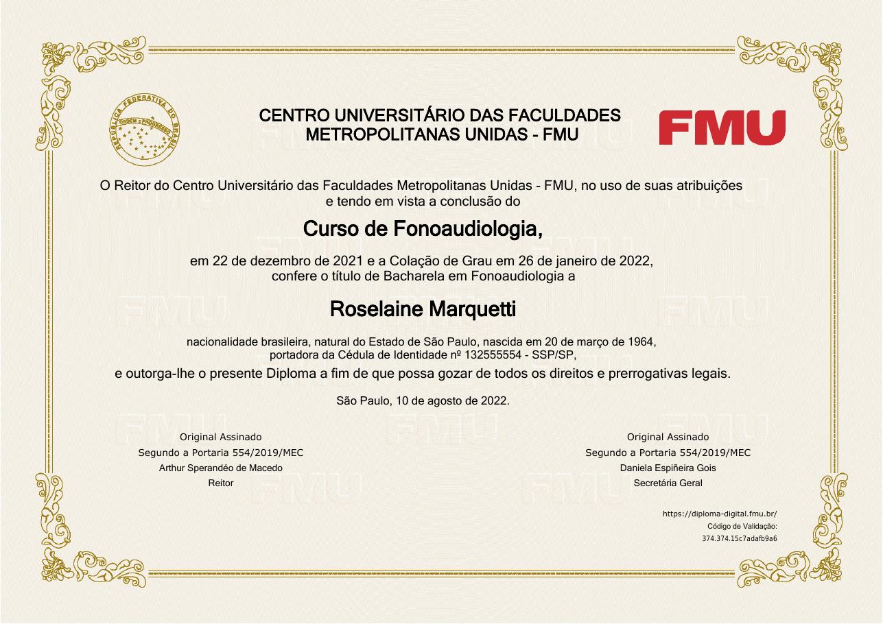 Certificado: Diploma em Fonoaudiologia